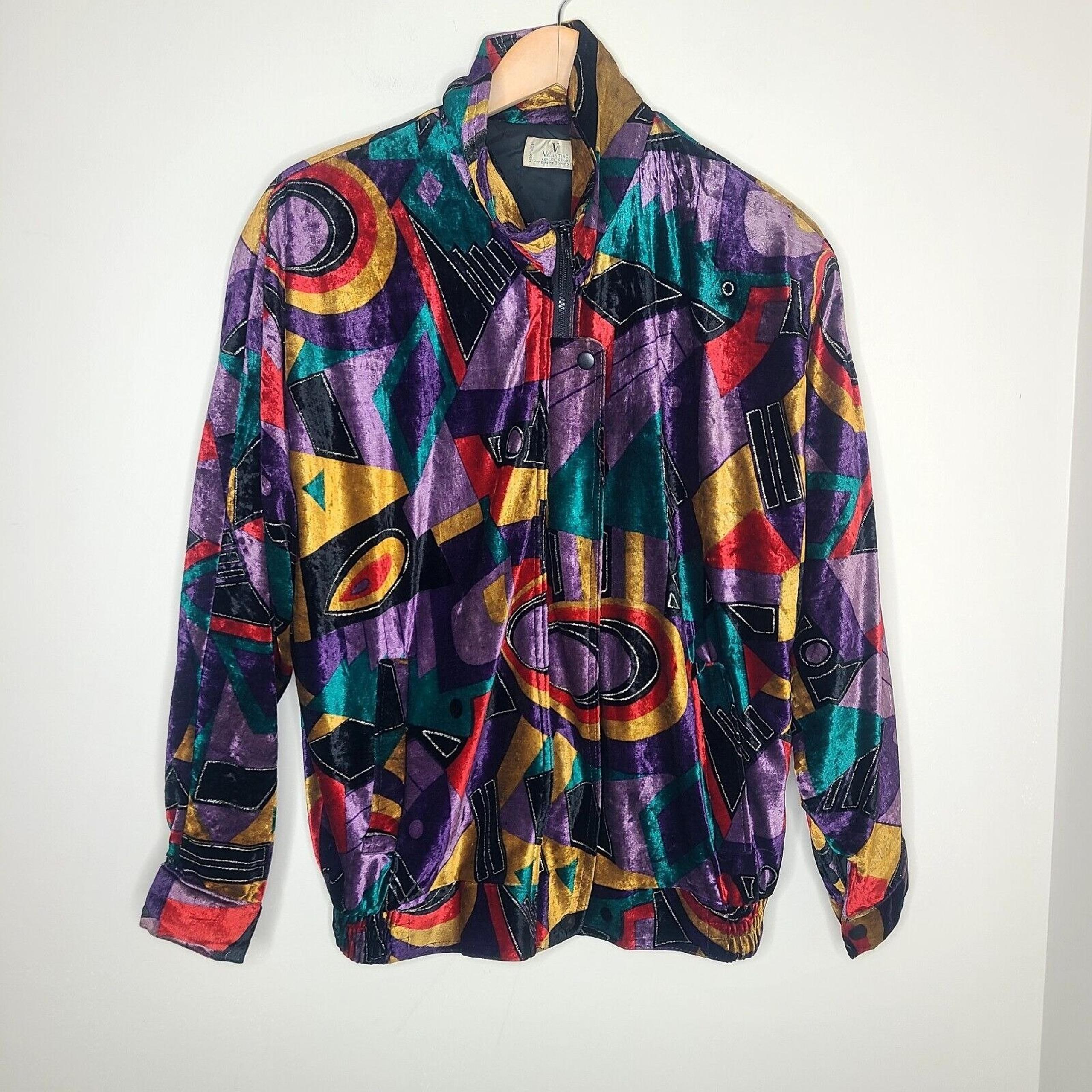 Vintage Valentino Pietro Velvet Abstract Bomber Batwing Jacket
