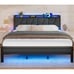 King Bed Frame with Headboard and LED Light