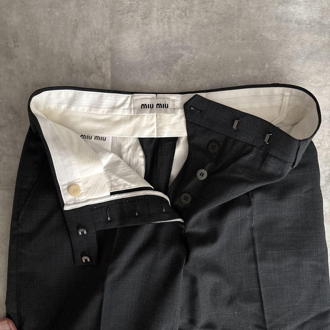 24ss Miu Miu check wide-leg slacks