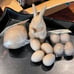 Paper Mache 6.5” bunny,1 -5.5” egg & 8 2.5” eggs