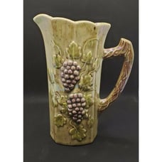Studio Art Pottery Pitcher with Grapes Signed SD Iridescent Sheen Beautiful