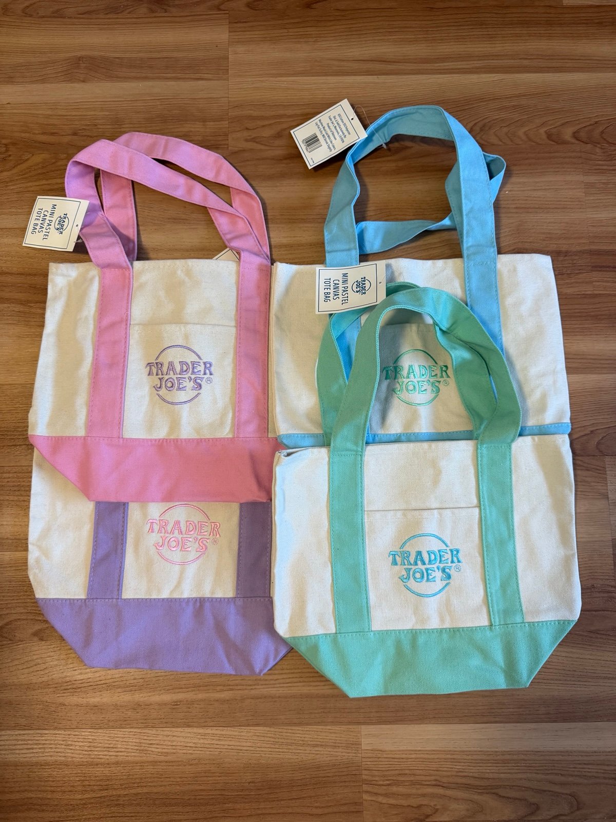Authentic Set of 4 Trader Joe's Pastel Mini Tote Bags