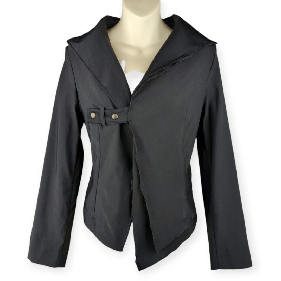 SARAH PACINI Italy Black Moto Jacket Linen Lagenlook Asymmetric 1 US S 6 8 IT 40