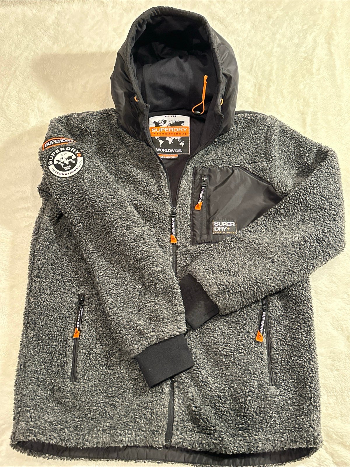 SUPERDRY Men’s Jacket Mountain Sherpa Zip Hoodie Lined Pocket XL X-Large