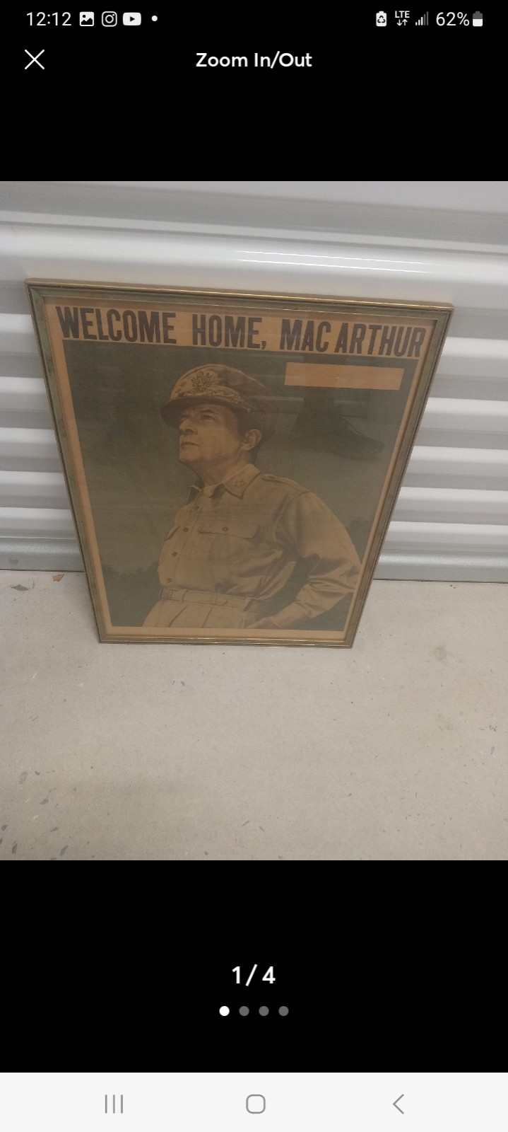 Vtg original 1940s general Mac Arthur framed print