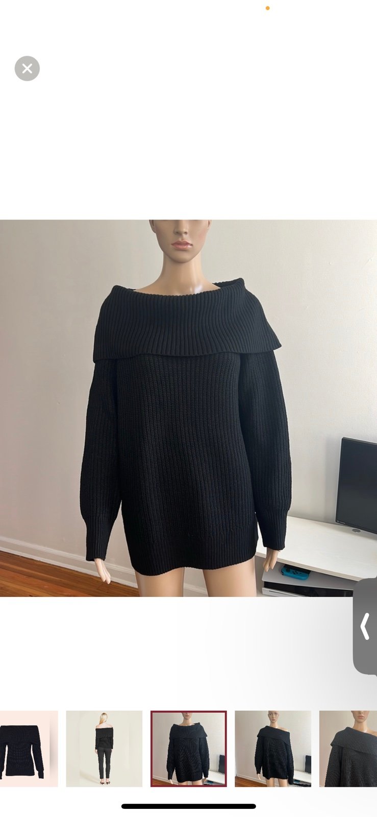 Pearl by Lela Rose Off The Shoulder Black Knit Sweater Size XL