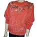 Mariea Kim Vintage Batwing Sweater Floral Applique Mock Neck Orange M