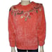 Mariea Kim Vintage Batwing Sweater Floral Applique Mock Neck Orange M