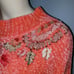 Mariea Kim Vintage Batwing Sweater Floral Applique Mock Neck Orange M