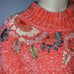 Mariea Kim Vintage Batwing Sweater Floral Applique Mock Neck Orange M