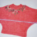 Mariea Kim Vintage Batwing Sweater Floral Applique Mock Neck Orange M