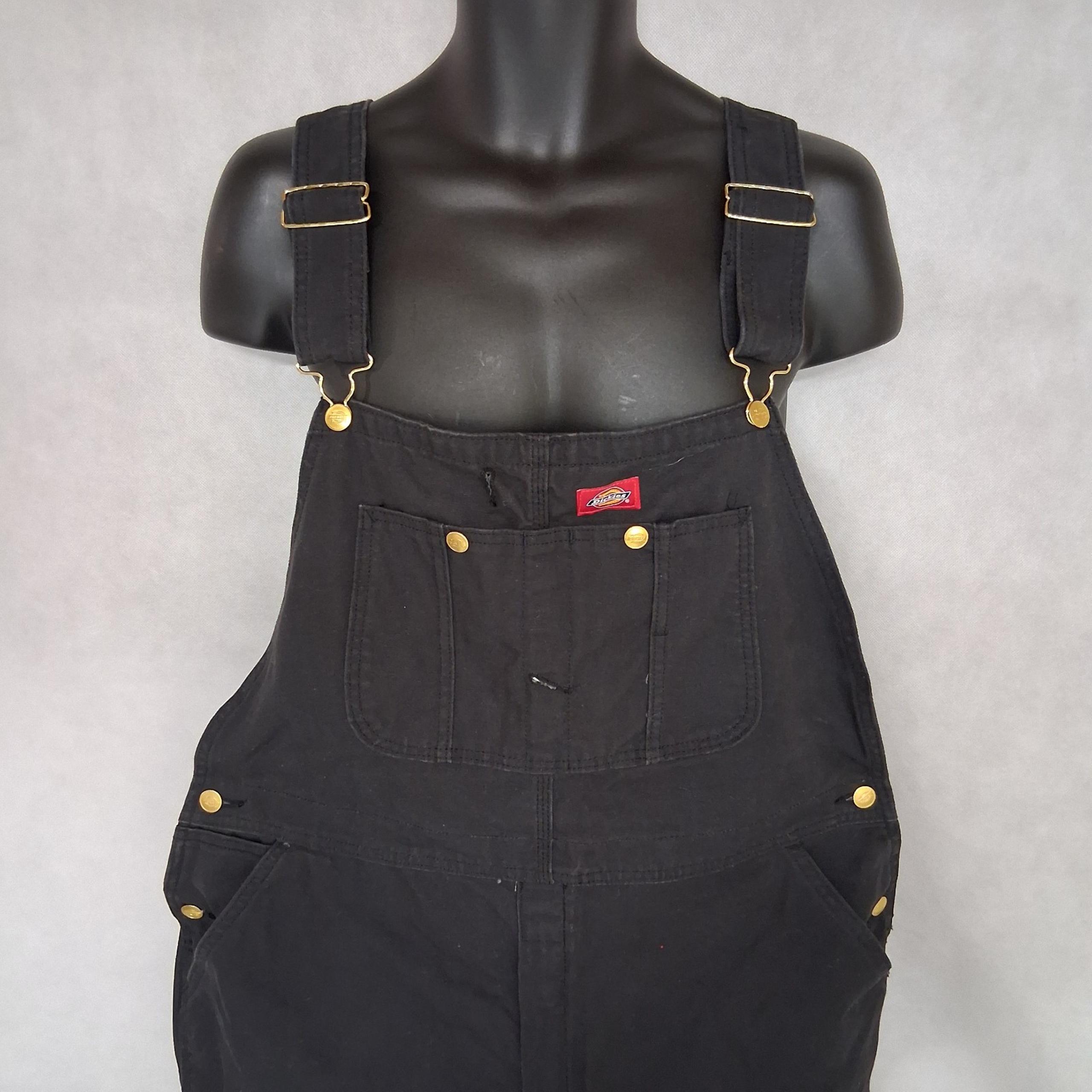 Dickies Bib Overalls 38x30 Black Denim Dark Wash