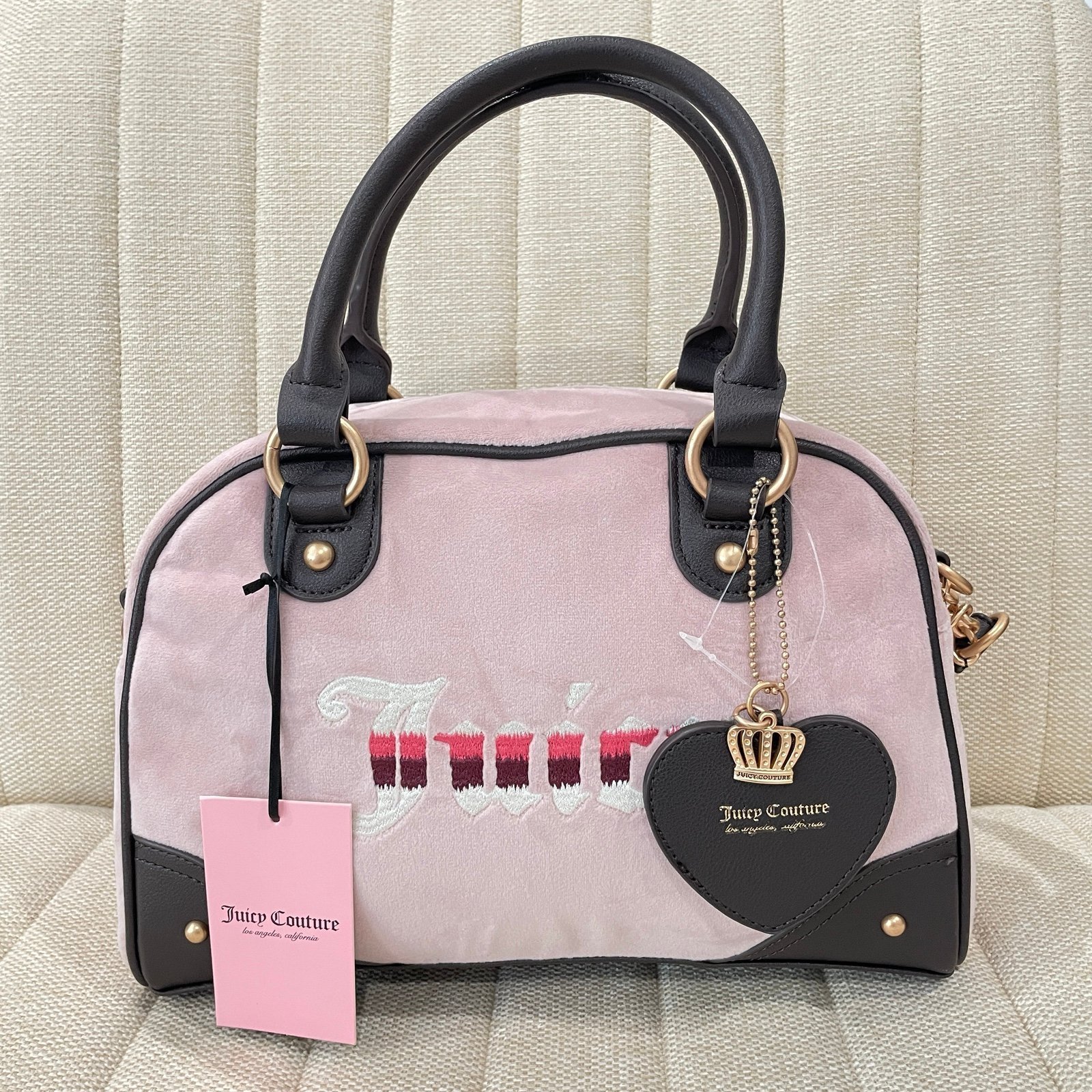NEW Juicy Couture Velour Retro Vibe Satchel Dusty Blush Pink Chocolate