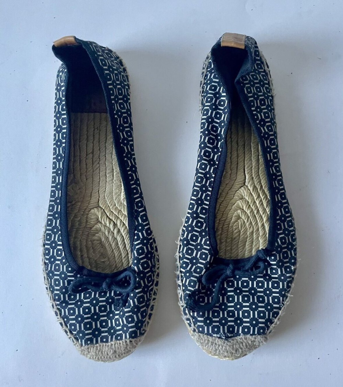 Tory Burch Ballet Canvas Print Espadrilles Flats Confort Navy / White Women's 7