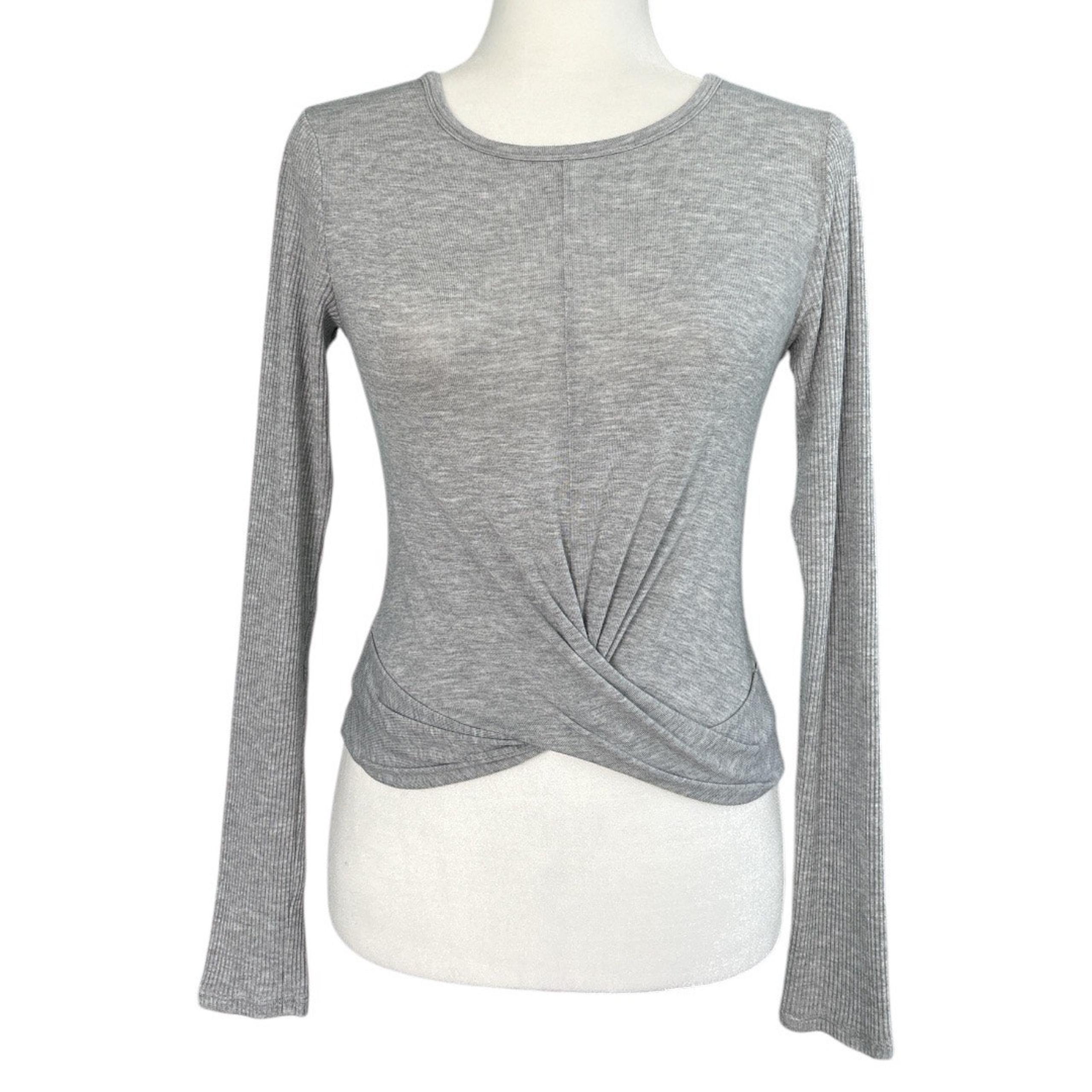 Alo Yoga Women's Cover Long Sleeve Twist Front Top Dove Gray Size Medium Knit
