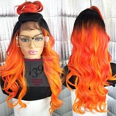 Celebrity orange ombre round lace wig