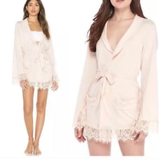 Free People L Sweetest Thing Pale Pink Lace Trimmed robe