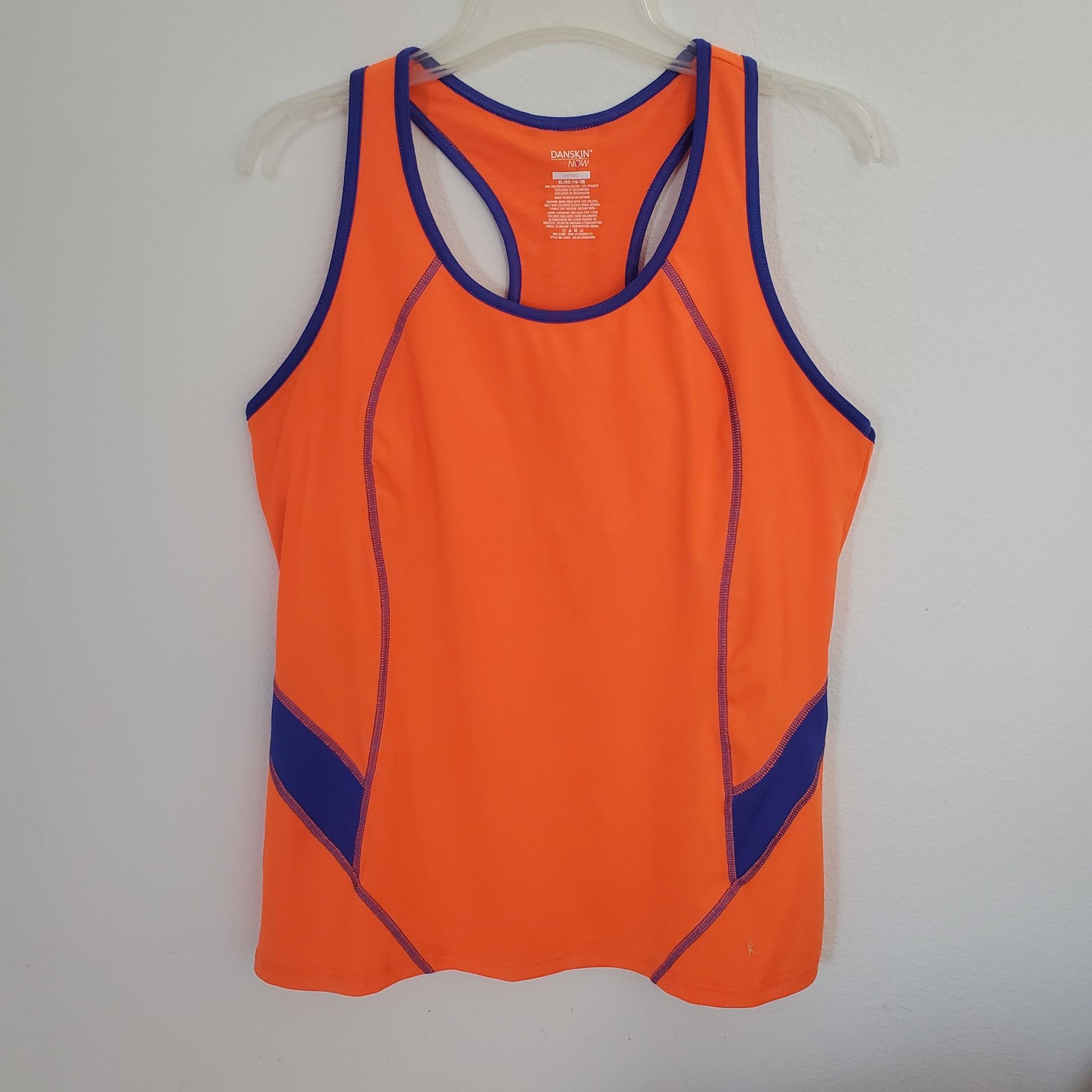 Danskin Now Fitted Racerback Tank Top Dri More women Sz XL 14-16 Orange Blue