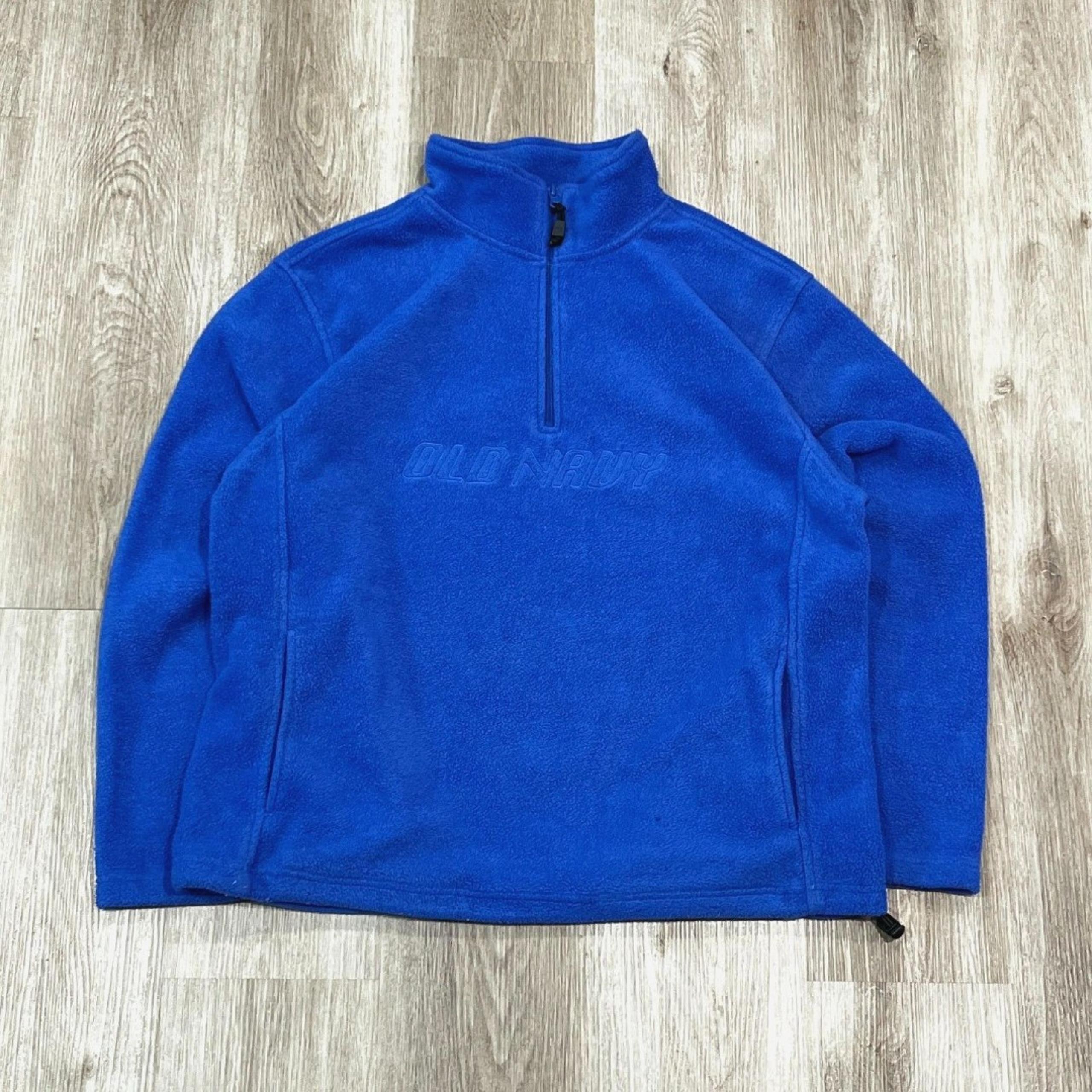 Y2K Old Navy Men's Large Quarter Zip Blue Fleece Embroidered Logo 00s Pullover