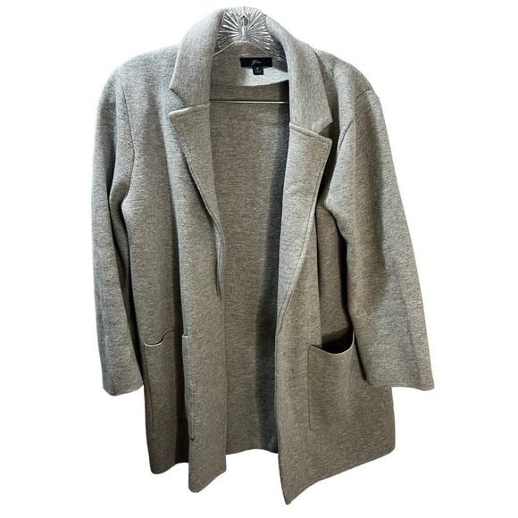 J. Crew Open Front Merino Wool Blend Sweater Blazer Light Gray Small