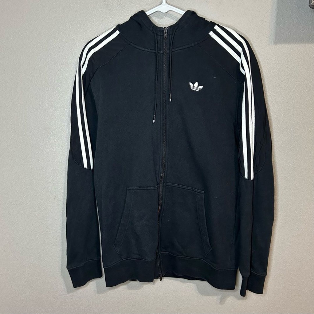 Adidas black & white 3 stripe full zip sweater with nylon sleeves size S
