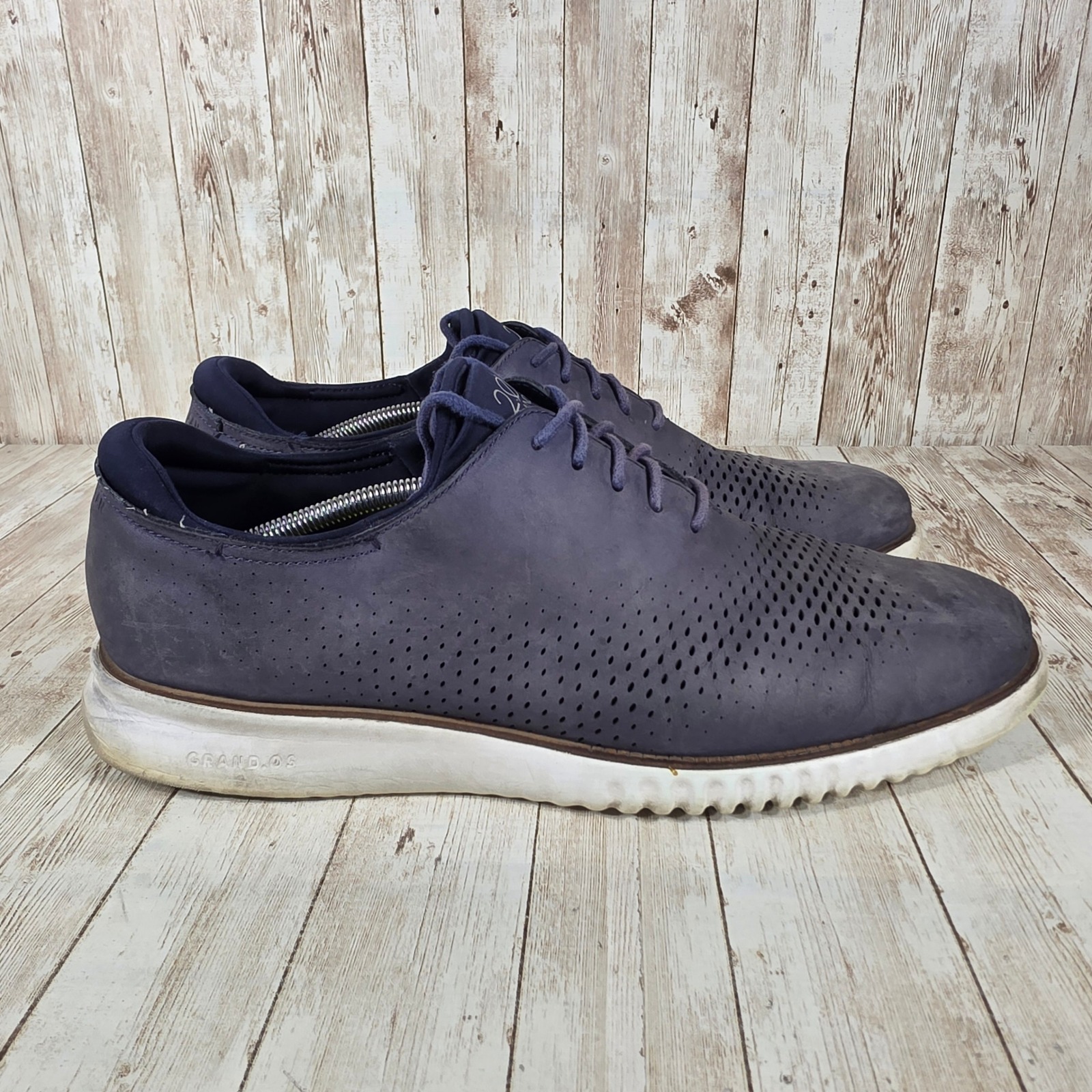 Cole Haan 2.0 Grand Oxford Perforated Leather Dress Shoes Blue Size 10M