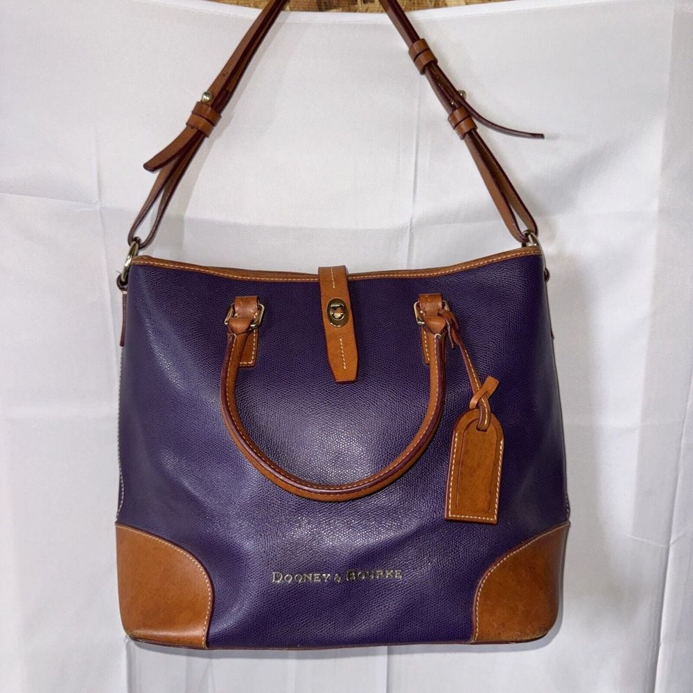 Dooney & Bourke Claremont Dover Tote Burgundy Tan Leather Large Purple