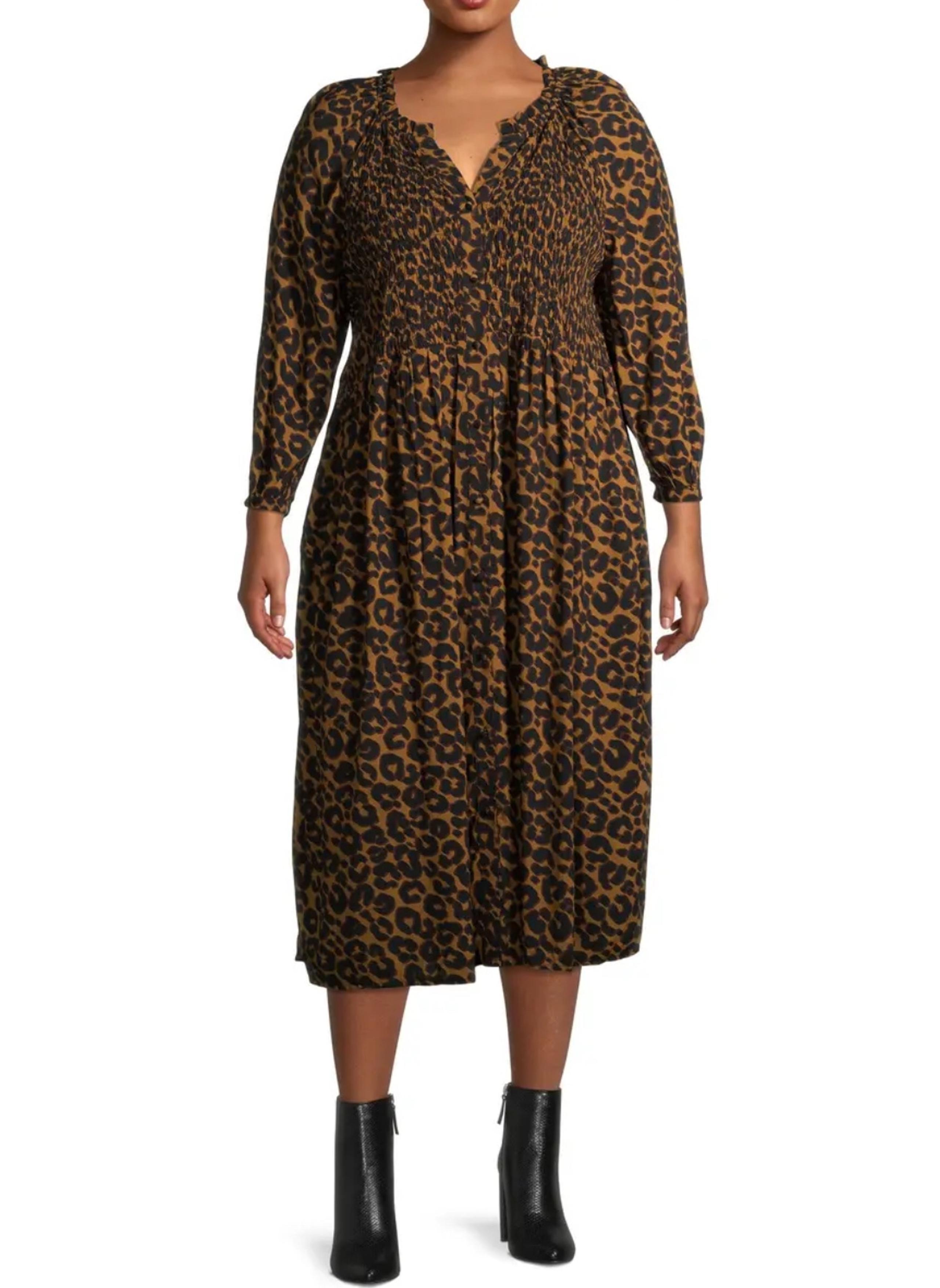 Terra & Sky Leopard Print Midi Dress women Plus Size OX(/ 14W
