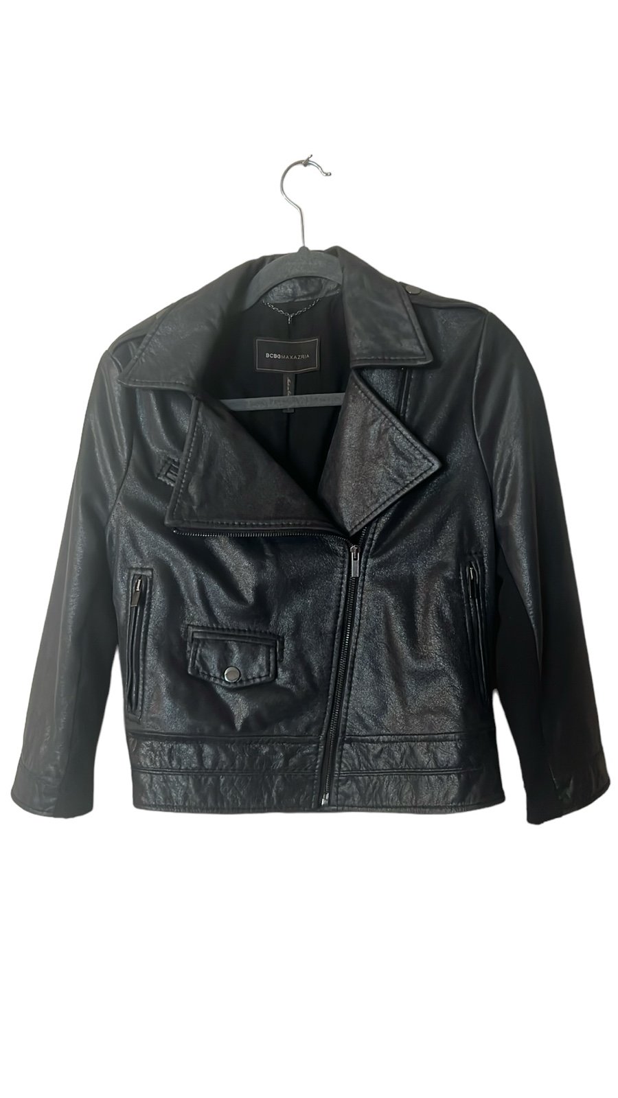 BCBGMaxazria Moto Black Leather Jacket Sz L