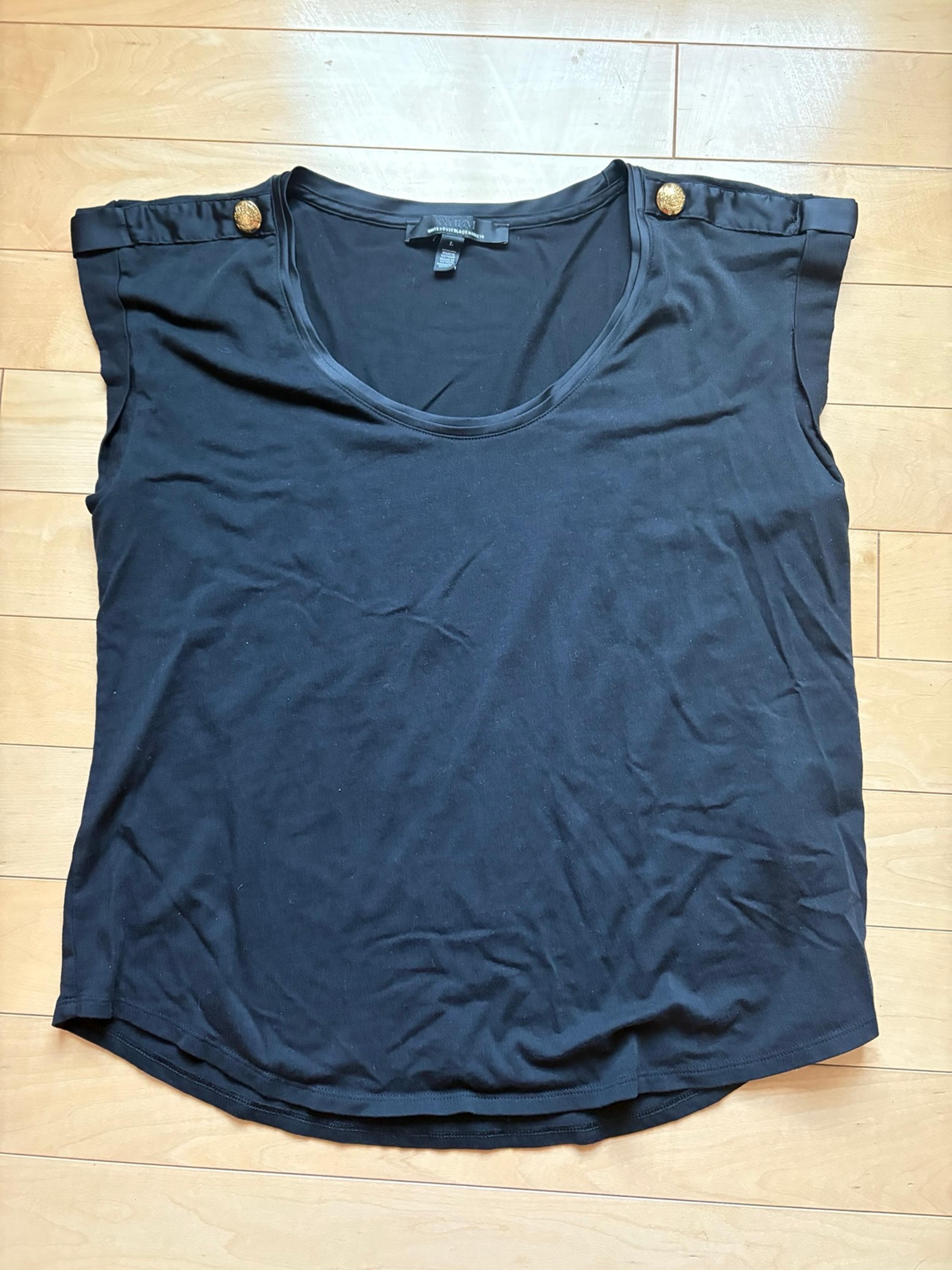 White House Black Market Shimmer Rolled Cap Sleeve Black TShirt  Size L