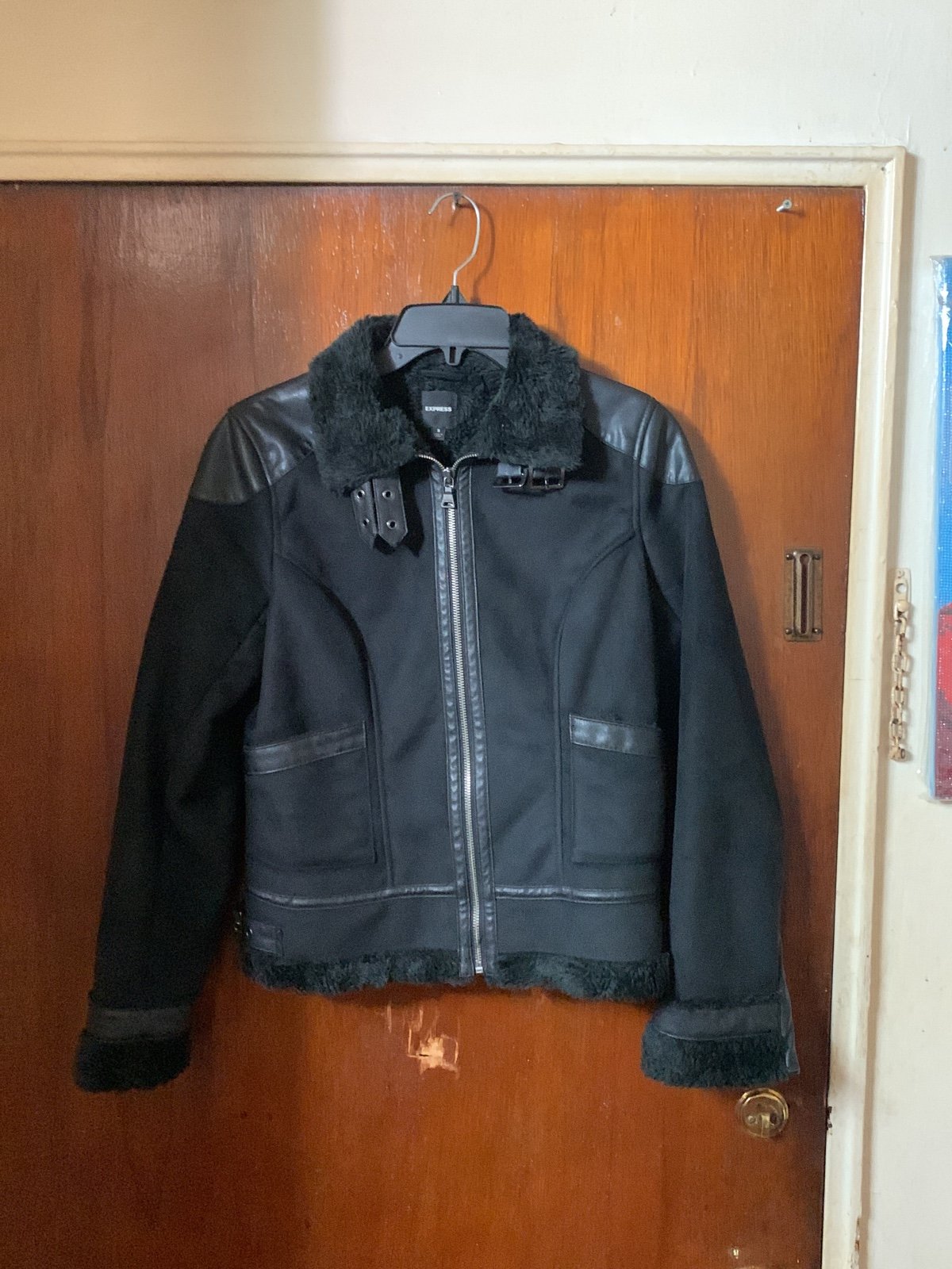 Express Faux Shearling-lined Jacket size Small in Black