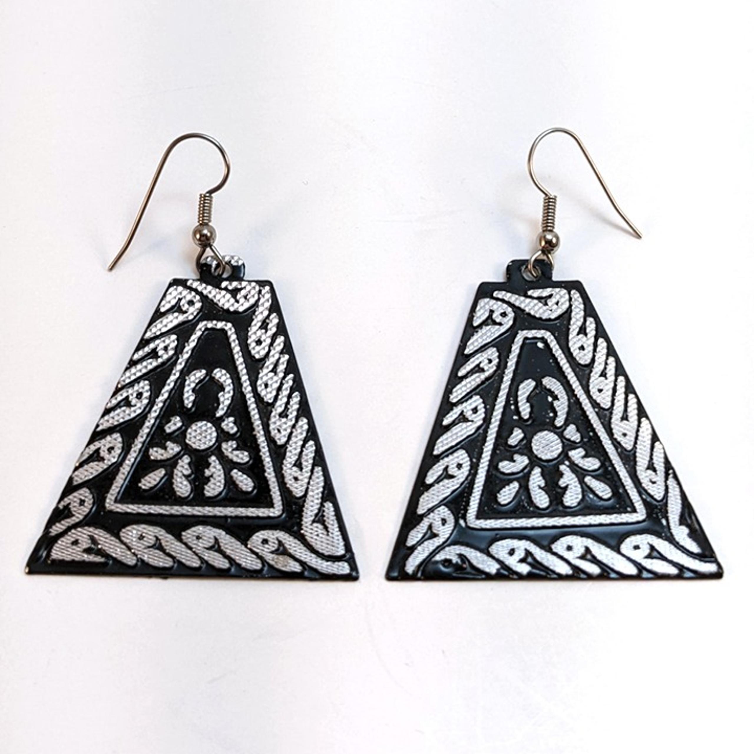 Vintage 70s Trapezoid Drop Earrings Silver Black Metal Boho Gothic Punk Art Deco