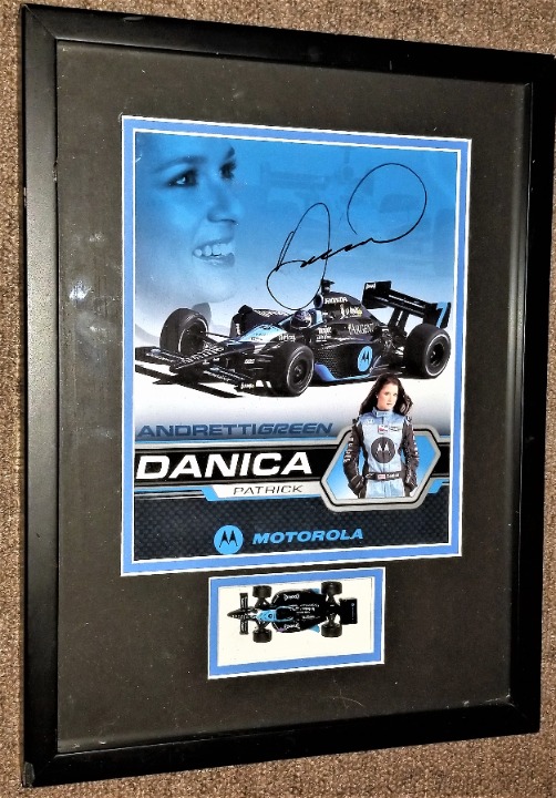 DANICA PATRICK AUTOGRAPH SIGNED 8 x 10 PHOTO 1st INDY WIN SHADOWBOX w CAR MODEL