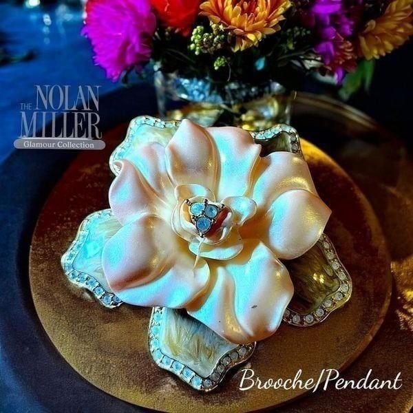 NOLAN MILLER Crystal and Mother Of Pearl Floral Brooche Or Pendant