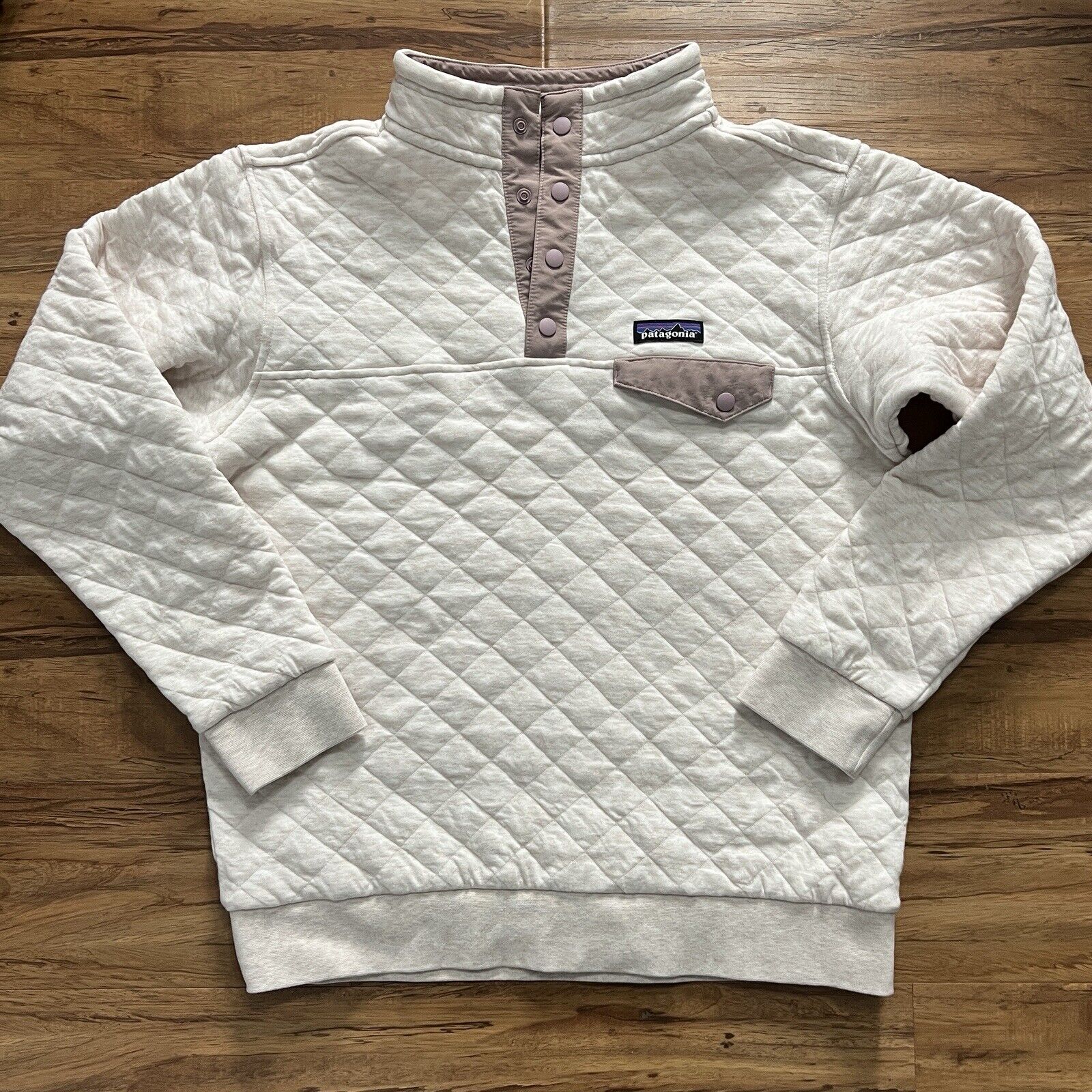 Patagonia Girl Dyno White Hazy Purple Organic Cotton Quilt Snap-T Pullover XXL