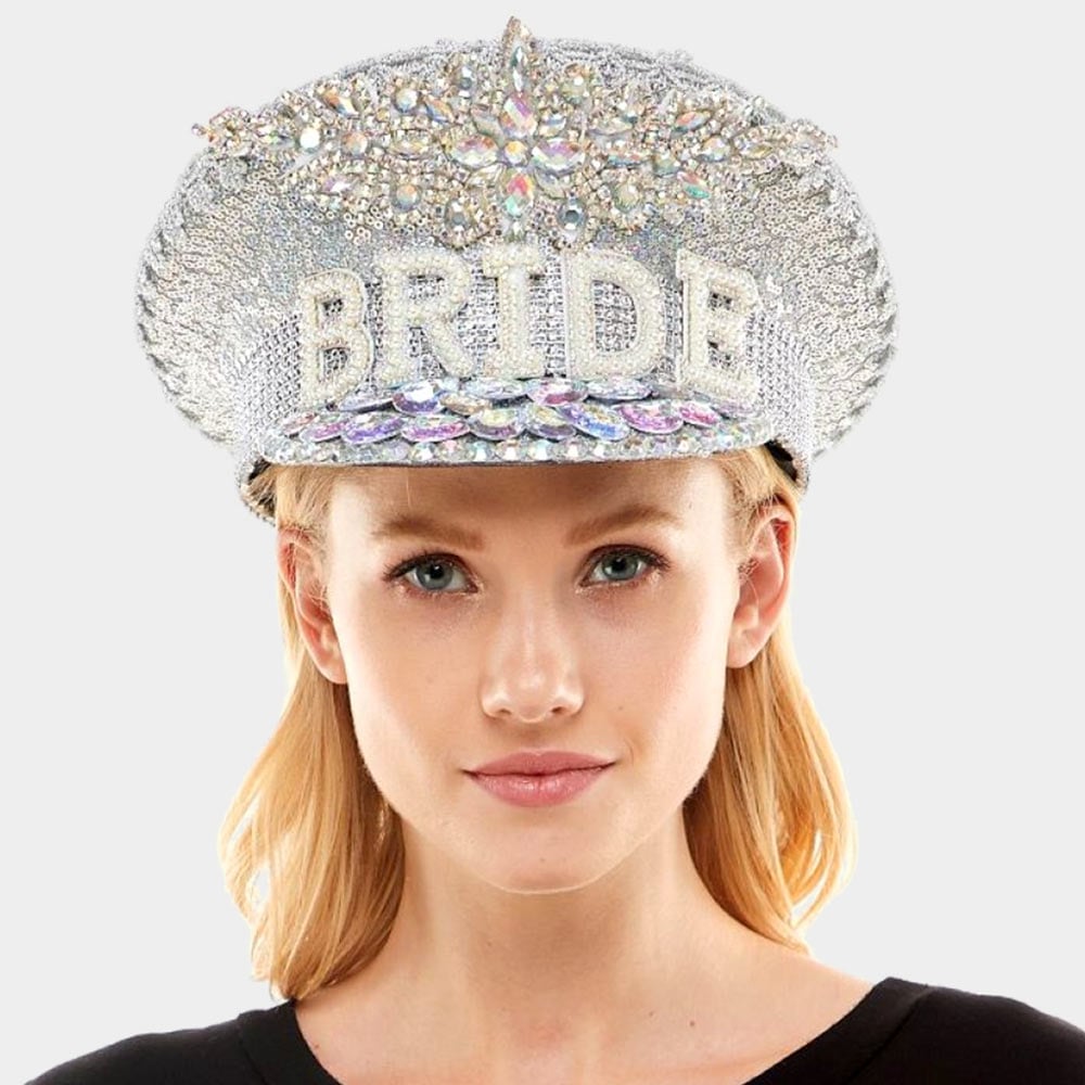 BRIDE Message Accented Sequin Bling Hat…Handmade…New