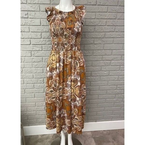 Code x Mode Sleeveless Multicolored Smock Paisley Print Midi Dress Size S