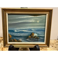 Vintage Miniature Framed Seascape Hand Painted Oil Painting from Spain Signed