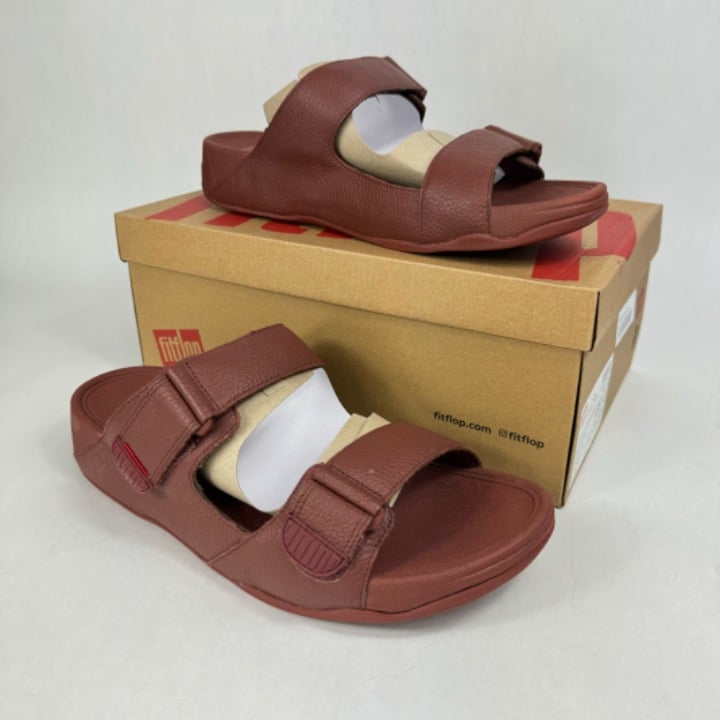 NIB FitFlop Men’s Gogh Moc Leather Slide Sandals Red Brown US 13 / EU 47