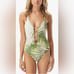Vince Camuto Tropical Green Plunge One Piece Size 12
