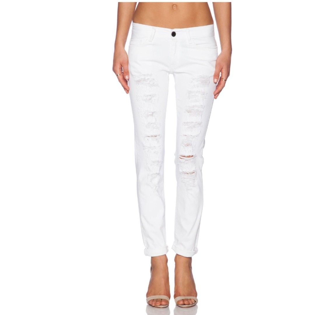 ETIENNE MARCEL Women's White Distressed Low Rise Boyfriend Slim Jeans Size 25