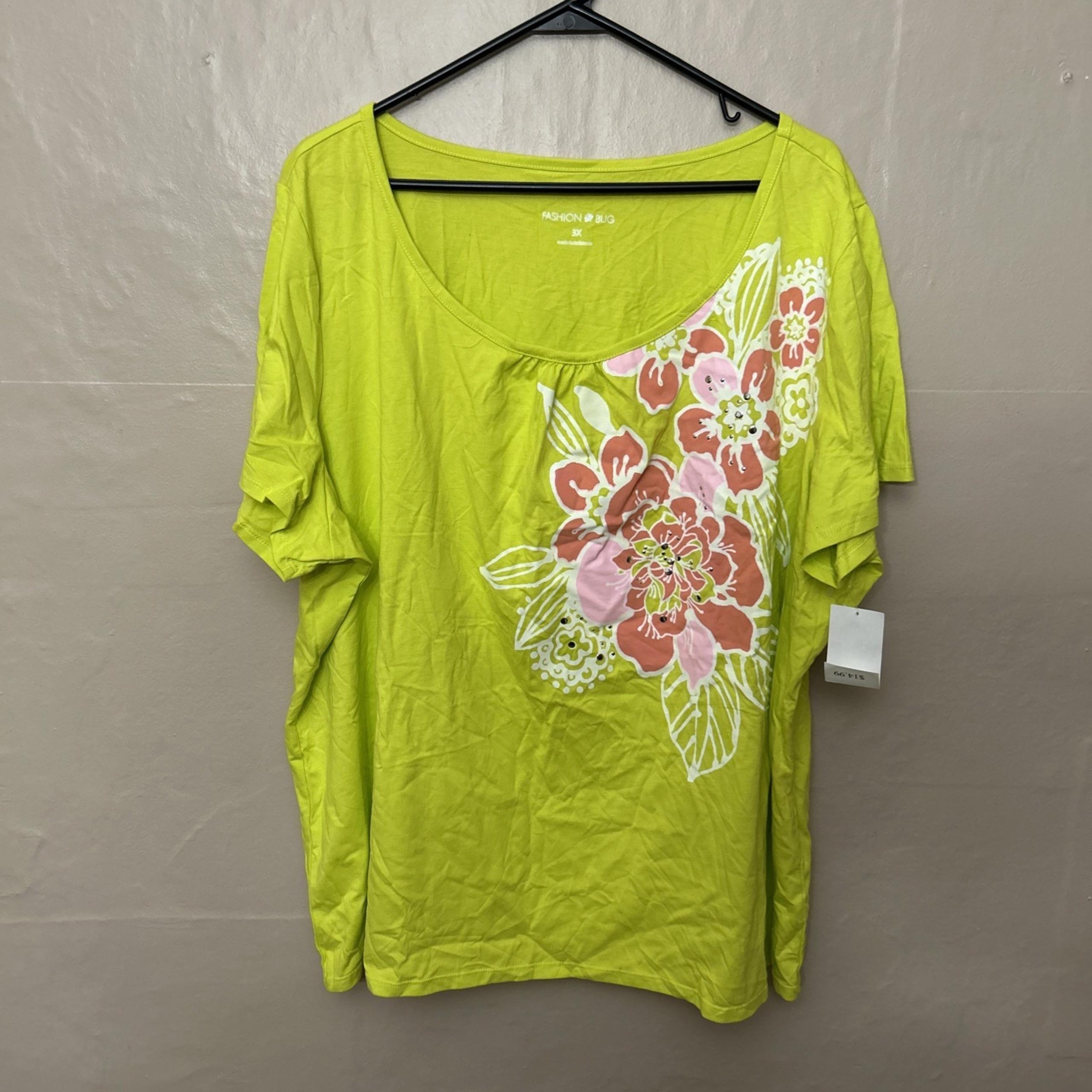 Fashion Bug 3X Lime Green Floral Print Short Sleeve T Shirt
