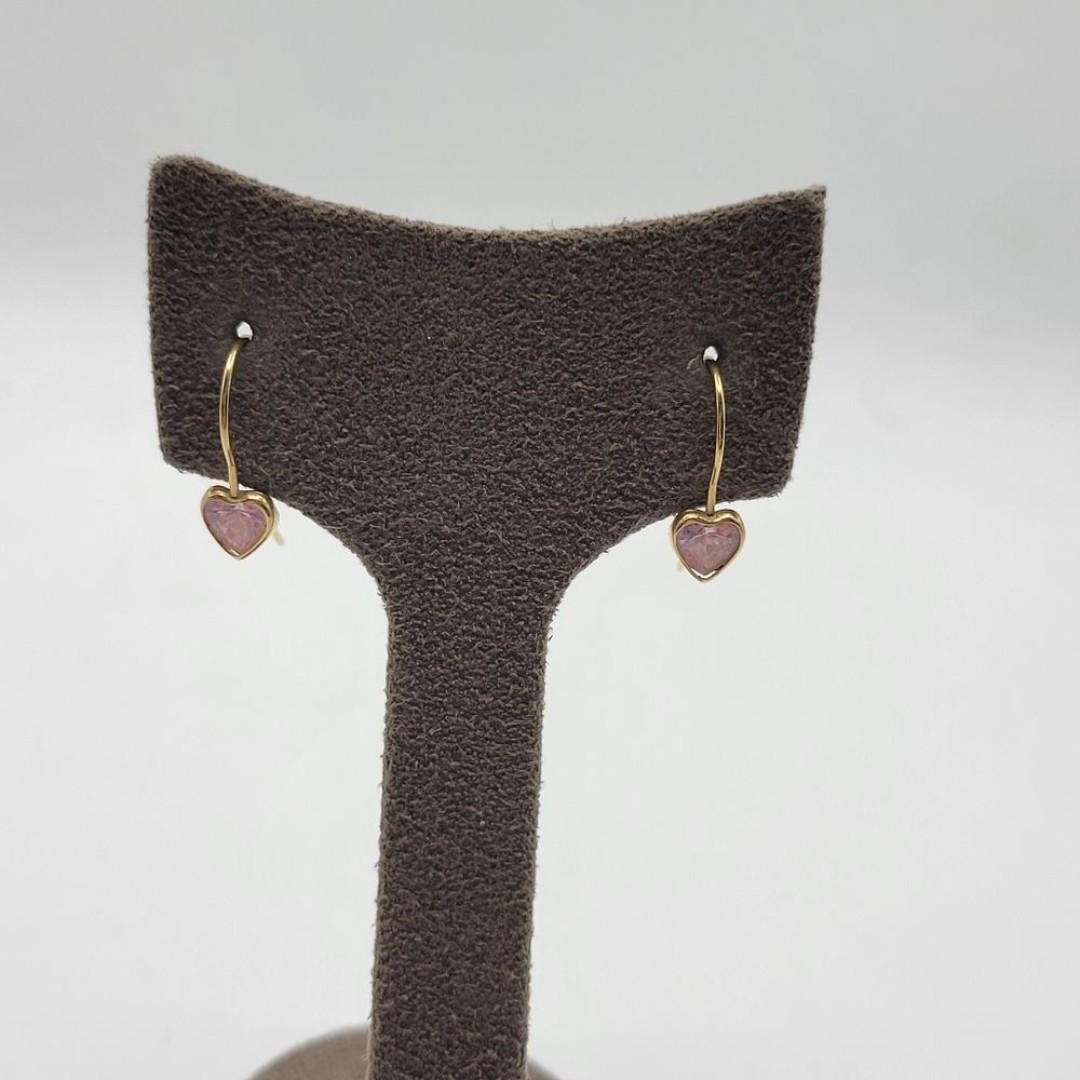 Vintage 14k French Wire Pink Heart Dangle Earrings