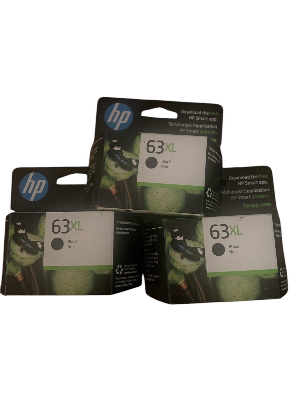 Bundle of 3 individual boxes of 63XL original HP Ink. Color