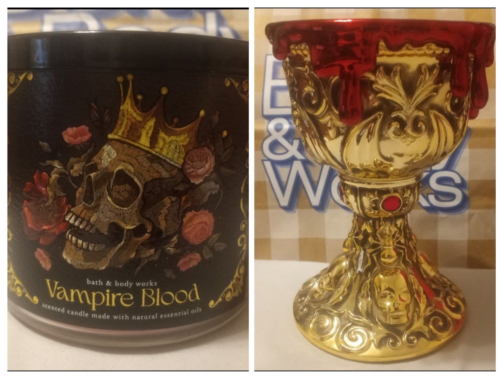 B&BW Halloween Blood & Skull Chalice 3 Wick Holder Vampire Blood 3 Wick Candle