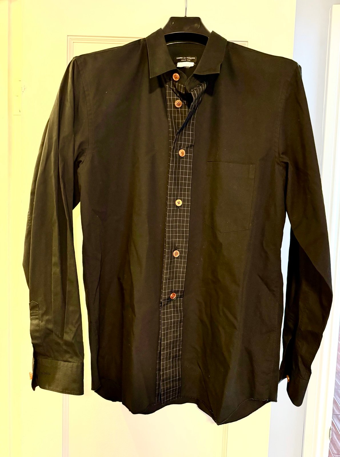 Comme des Garcons Vintage DRESS SHIRT With Plaid Accent Placket Size Large Black