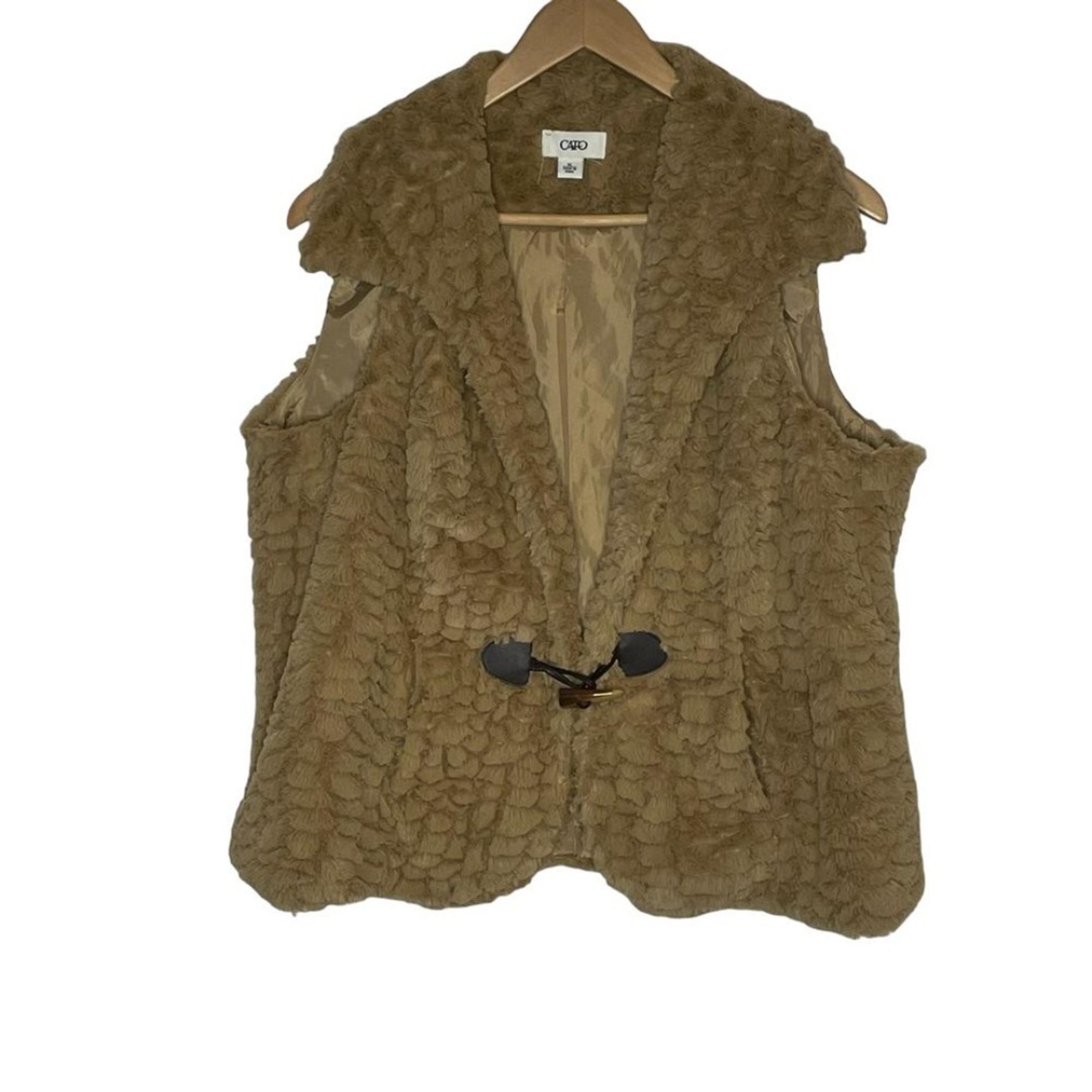 Cato Women's Fuzzy Camel Colored Vest One Button Closure Size XL