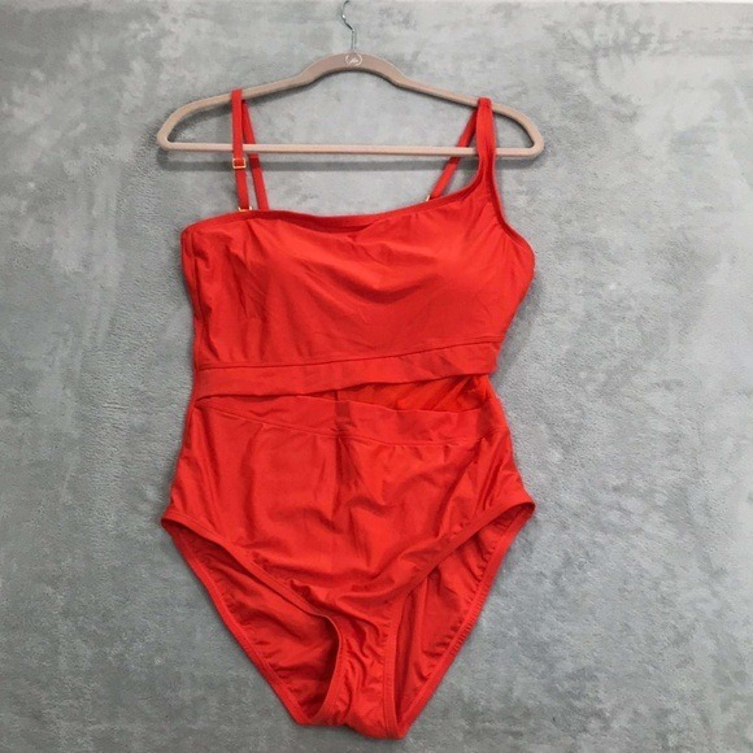 Bleu Rod Beattie Orange Asymmetrical One Piece Swimsuit Size 12