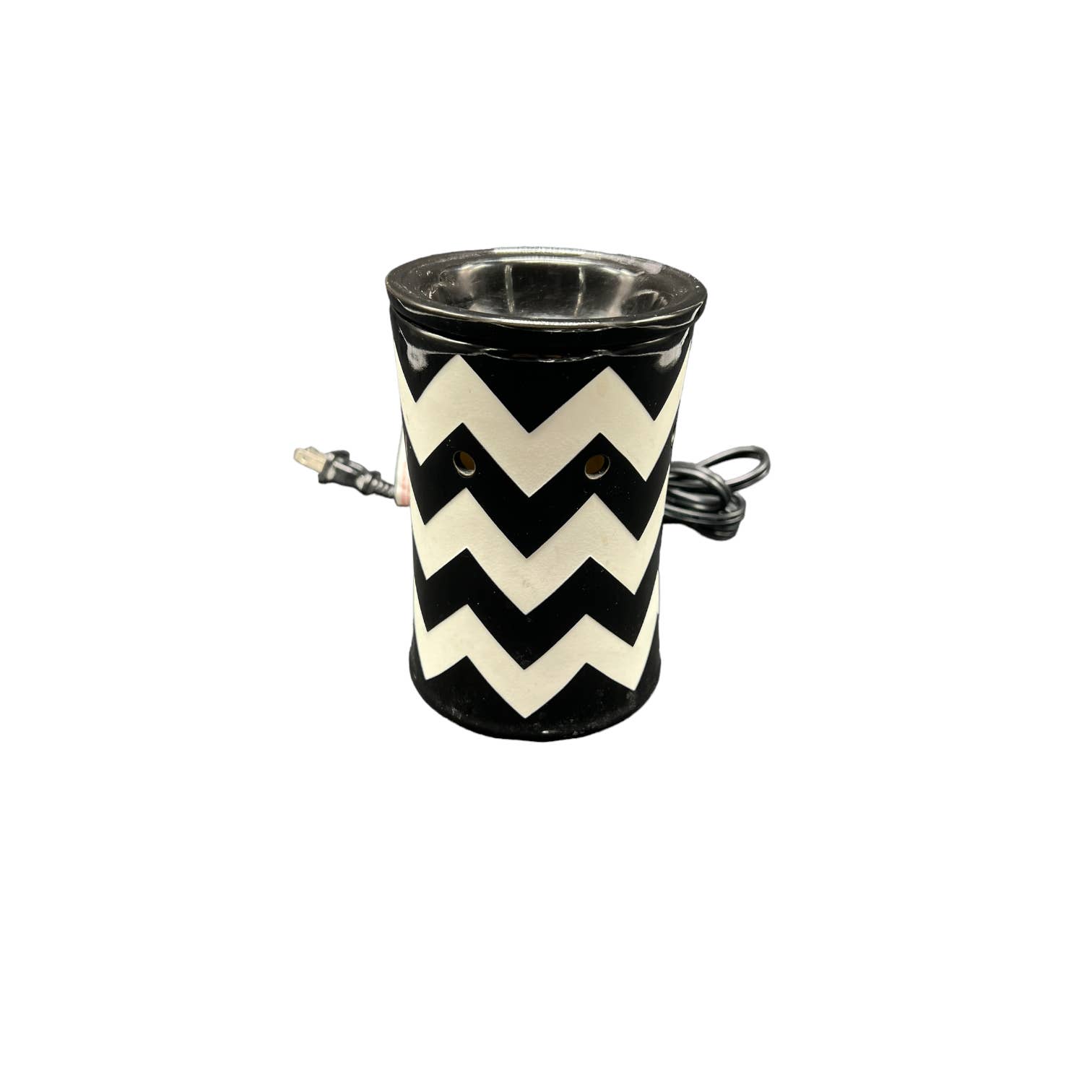 Scentsy Wax Warmer Black & White Chevron Pattern Lights Up from Inside - Tested