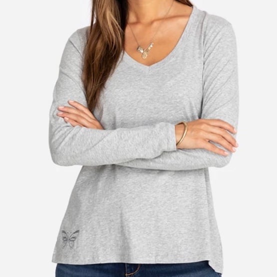 Johnny Was Long Sleeve V-Neck Layering Tee grey 4ImGPs5